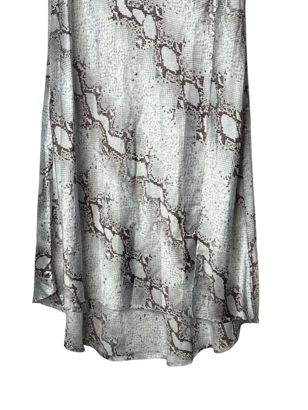 TCEC Midi Skirt Size L High Low Satin Reptile Print Faux Buttons Slit - Picture 3 of 8